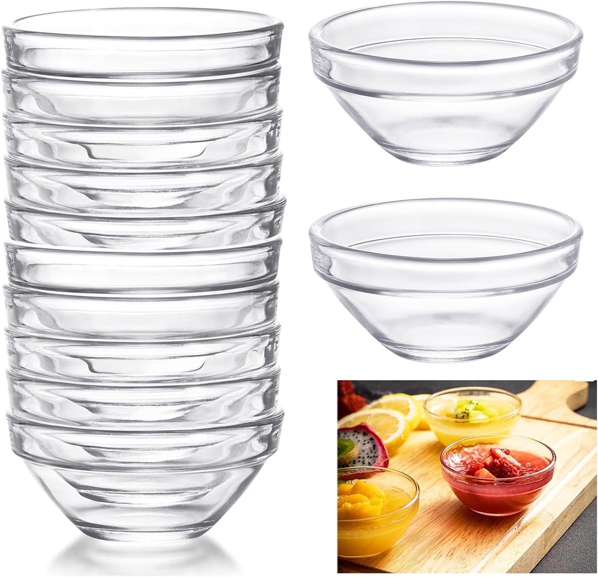 Glazen Dipschaaltjes Set van 12 - Mini Sausbakjes Rond 70 ml voor Sauzen en Kruiden