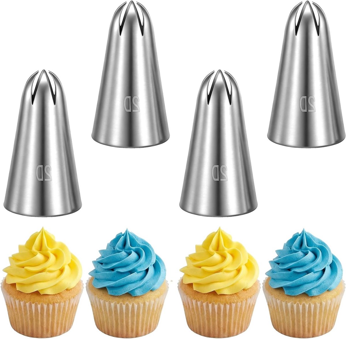 Set van 4 RVS spuitmondjes voor taarten en cupcakes, decoratie, icing, en bakgerei