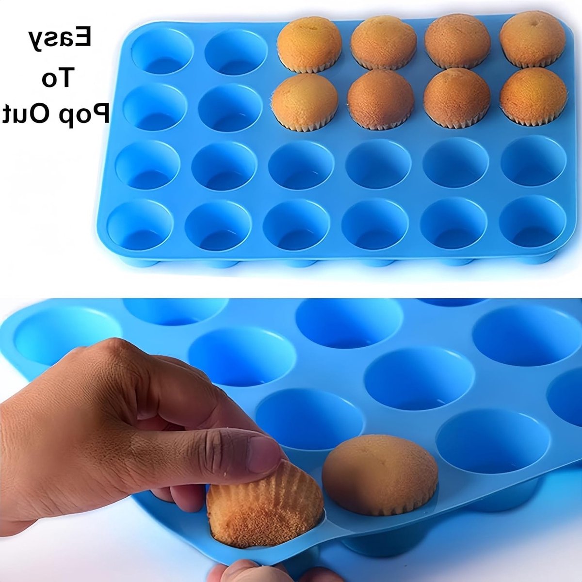 Siliconen Muffinvorm - Siliconen Bakvorm - Muffin Bakvorm Siliconen – Siliconen Cupcake Vormpjes - Muffin Bakblik – Muffin Bakplaat – 24 Vormpjes – Lichtblauw – foto 7