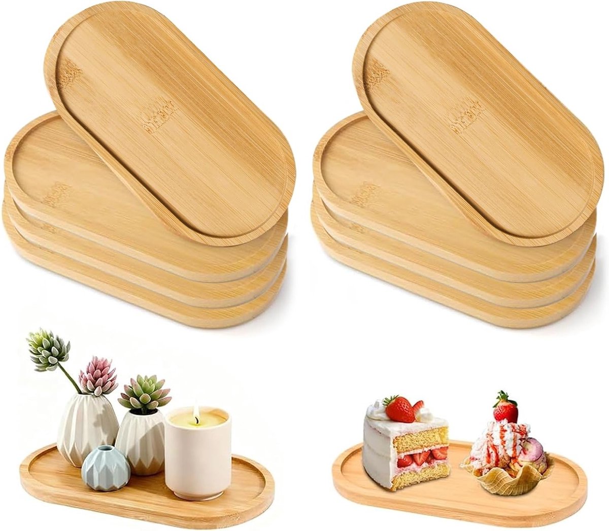 Ovale bamboe dienblad 17,5 x 9 x 1 cm voor thee, snacks, bloemen en decoratie