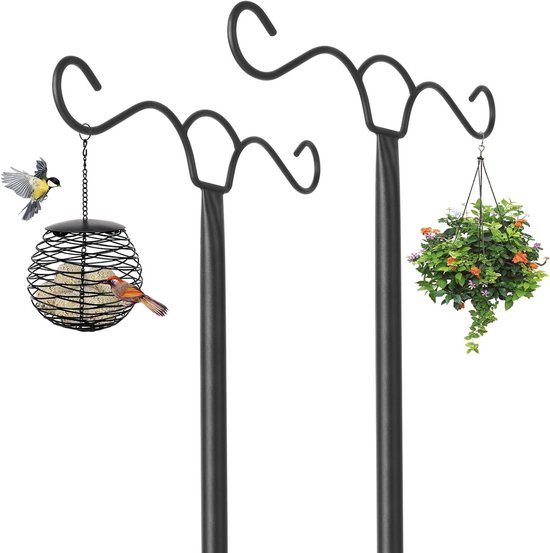 Hoge Vogelvoederstandaard van 197 cm met Dubbele Haken voor Tuin, Ideaal voor Voedsel en Lampen, 2 Stuks
