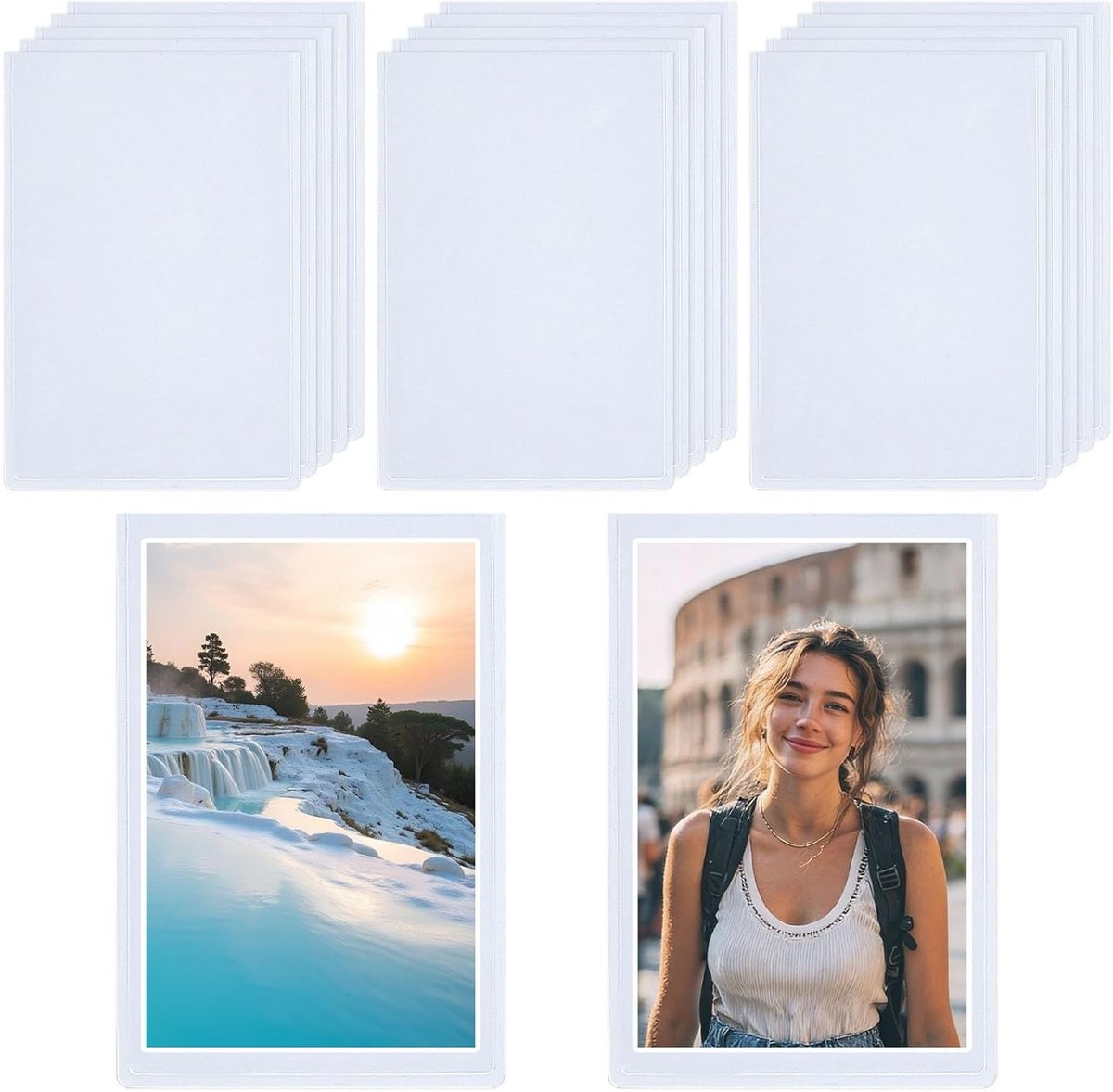 Magnetische Fotolijsten voor de Koelkast, Zelfklevende Fotolijsten voor Postkaarten en Foto's van 5,5 x 8,5 cm, Wit Randje, Ideaal voor Kleine Koelkast en Muurdecoratie