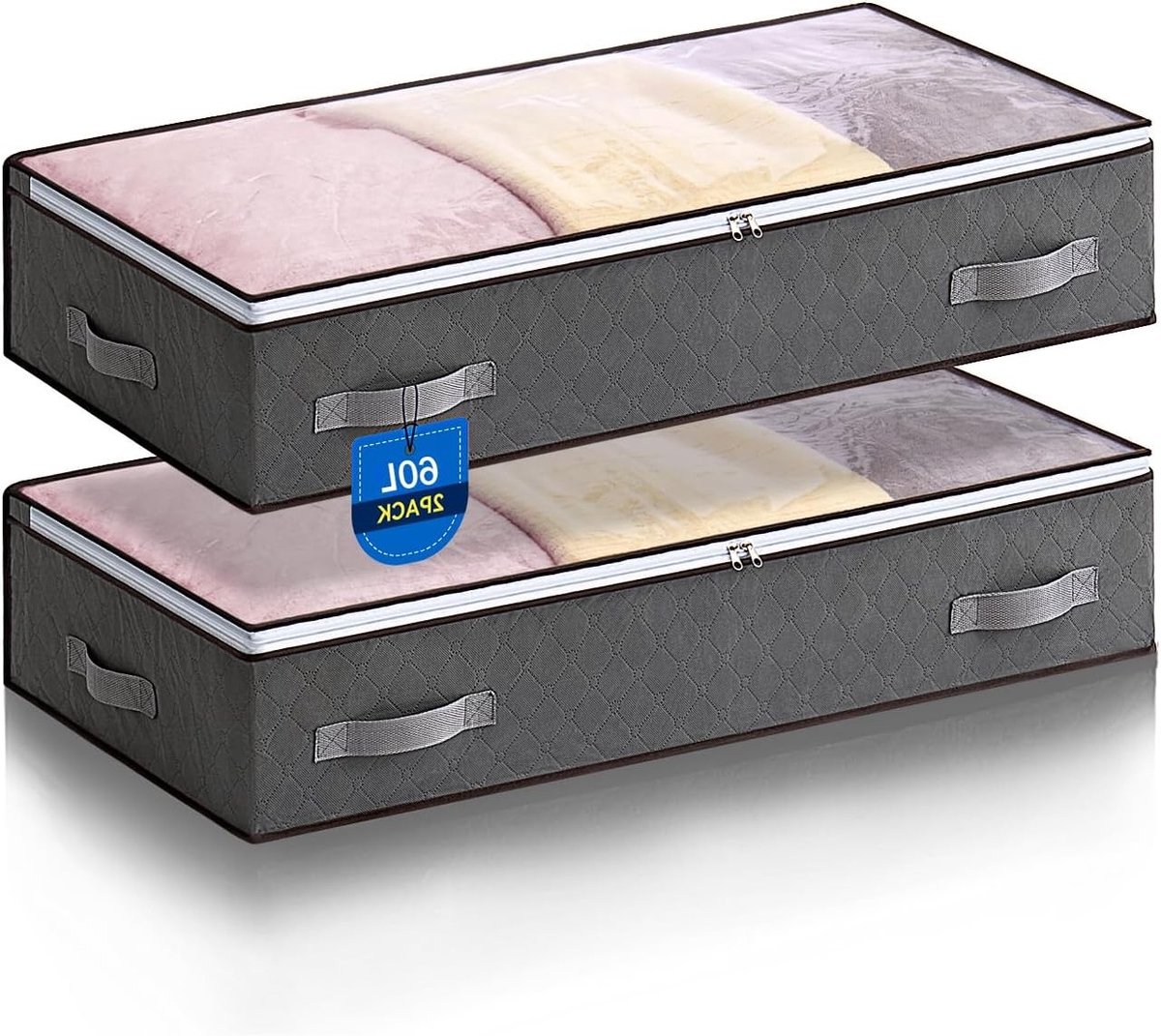Opbergtassen voor onder het bed - 2 Stuks 60L met Kijkvenster en Opvouwbaar Design