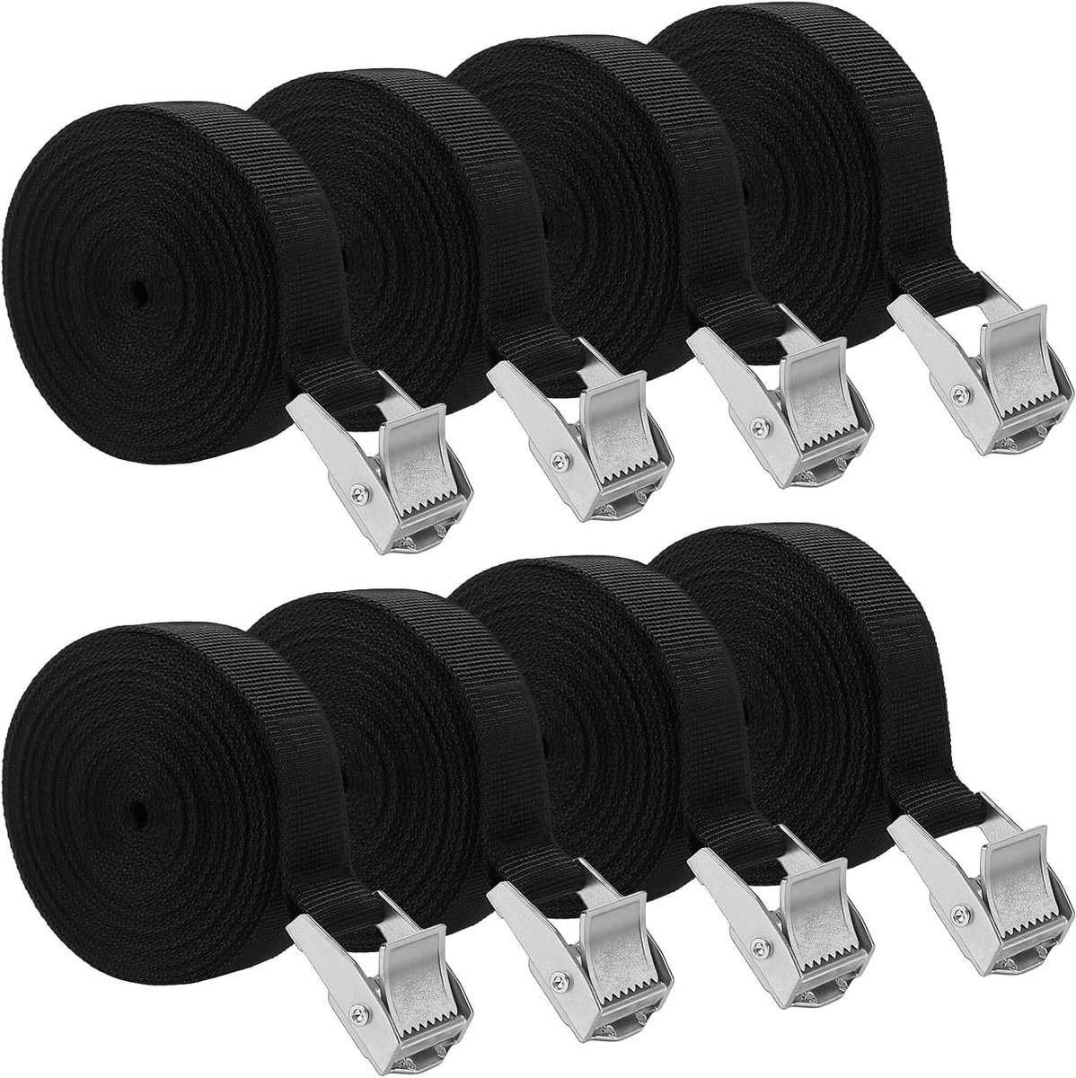 8 stuks 4m x 25mm spanbanden, verstelbare spanbanden met gespen, stevige ladingbeveiliging voor motorfietsen, vrachtwagens en aanhangers