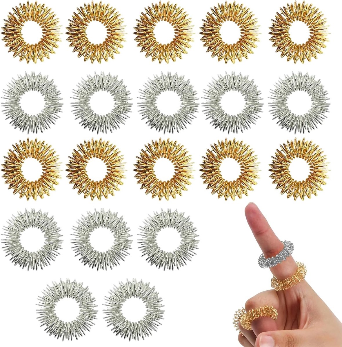 Acupressuur Ringen voor Vingers - 20 Stuks - Massage Ringen voor Handtherapie, Ontspanning en Pijnverlichting Thuis of op Kantoor
