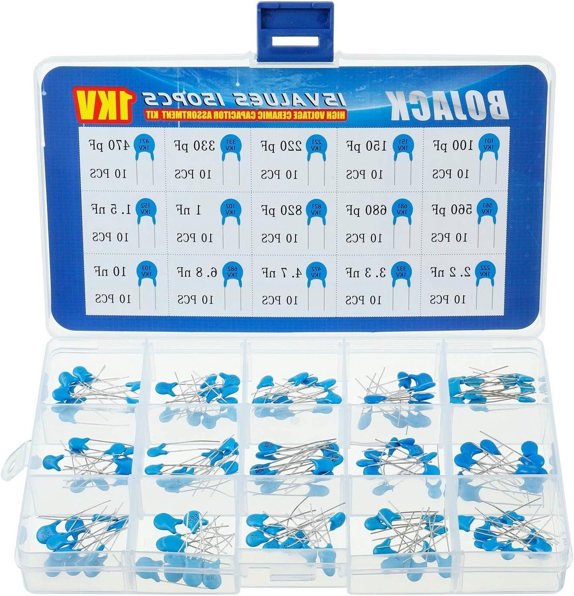 15 Waarden 150 Stuks 1KV / 100pF tot 10nF Hoogspannings DIP Keramische Condensator Assortiment Kit voor Elektronica, Hobby en Reparatie