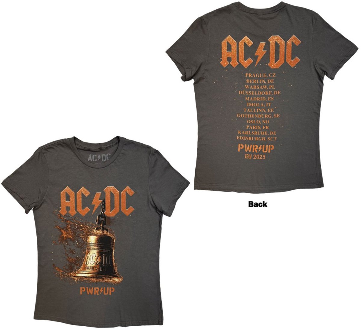 AC/DC - Bell Lightning EU Tour '25 Dames Tshirt - S - Grijs