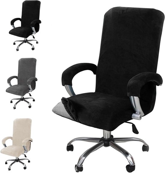 Elastische Velours Stoelhoes voor Gaming- en Bureaustoelen, Wasbare en Verstelbare Hoes, XL, Zwart