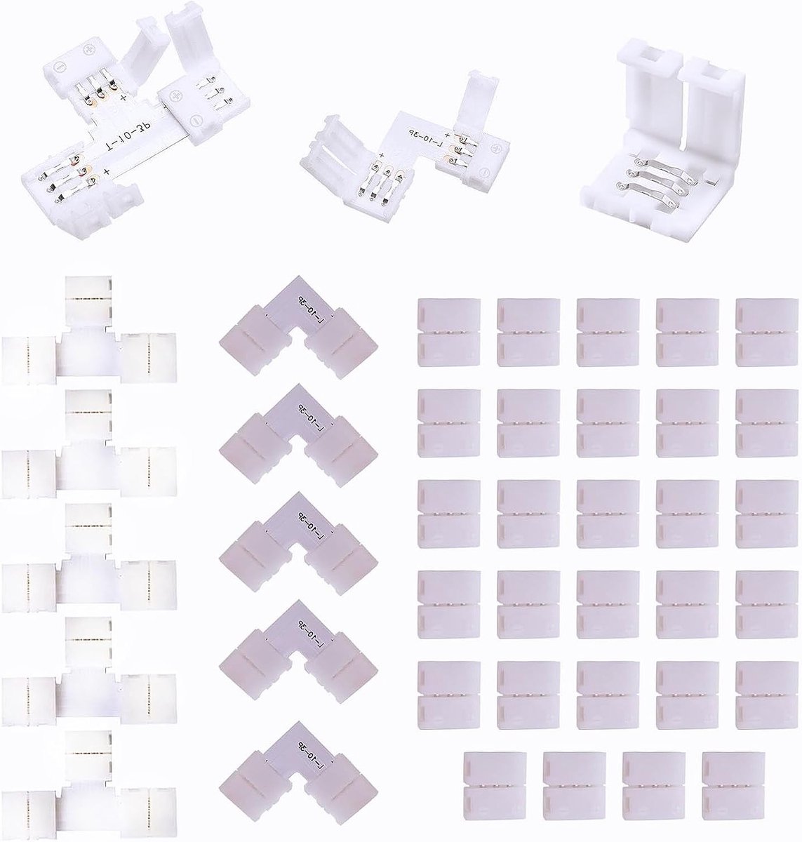 42-delige 3-polige LED aansluitset in T/L/I-vorm, 10mm breed zonder soldeerhoekverbinding, geschikt voor 10mm brede RGB LED-strips 3528, WS2811 en WS2812B