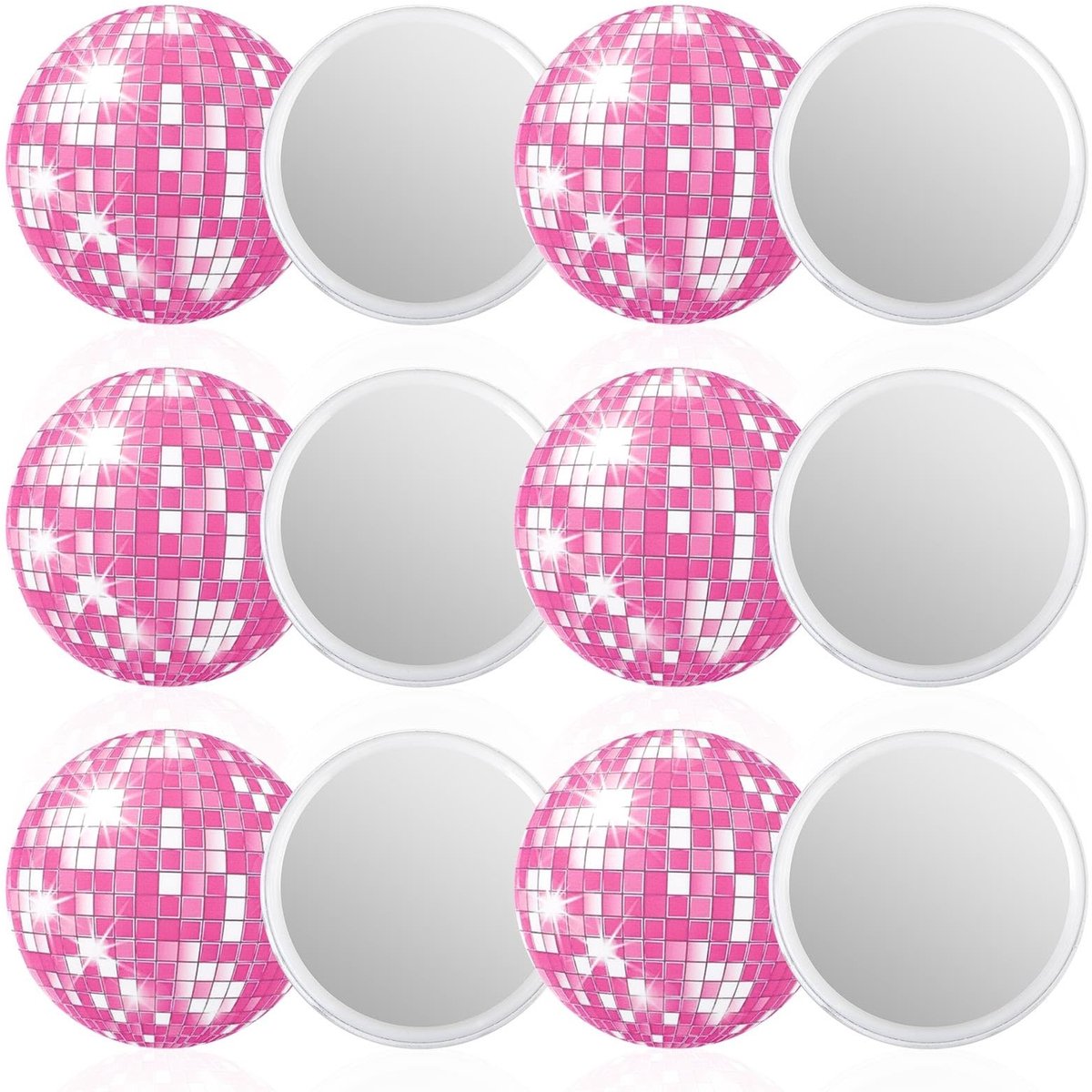 ONF3 - Disco Ball Spiegel - Compact Spiegel - Roze - Make-up Spiegel - Mini Spiegel voor Feestjes - Geschikt voor Reizen - 12 Stuks