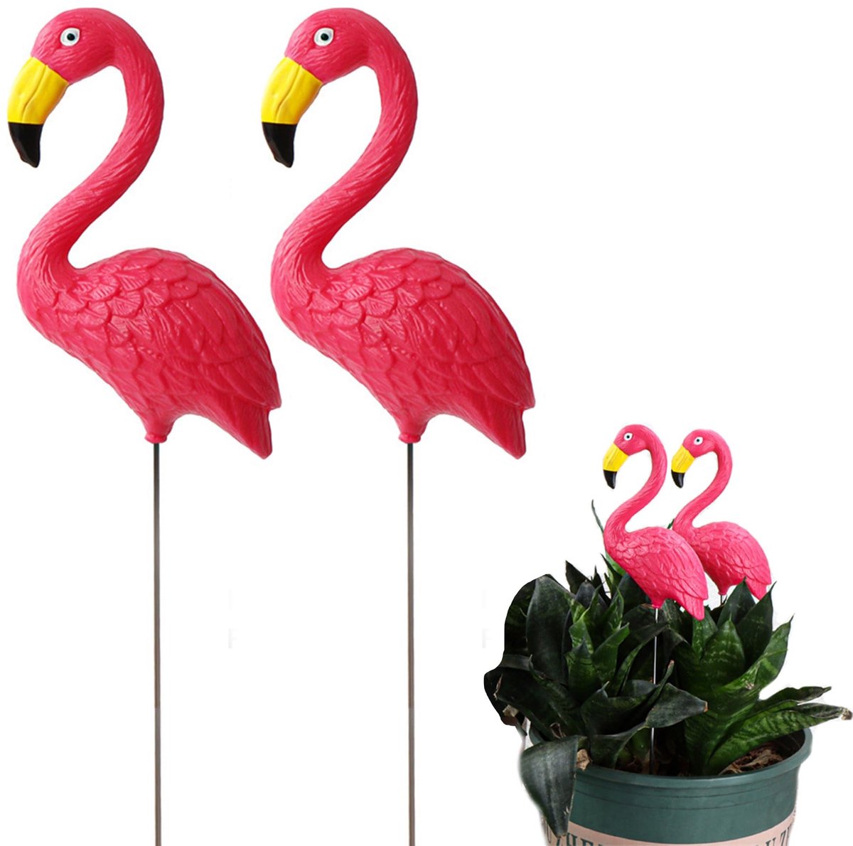 Allecto - Flamingo Tuindecoratie - Kunststof Flamingo's - Waterdicht en Sterk - Roze - Decoratieve Tuinstokken - Voor Tuin en Patio - Roze