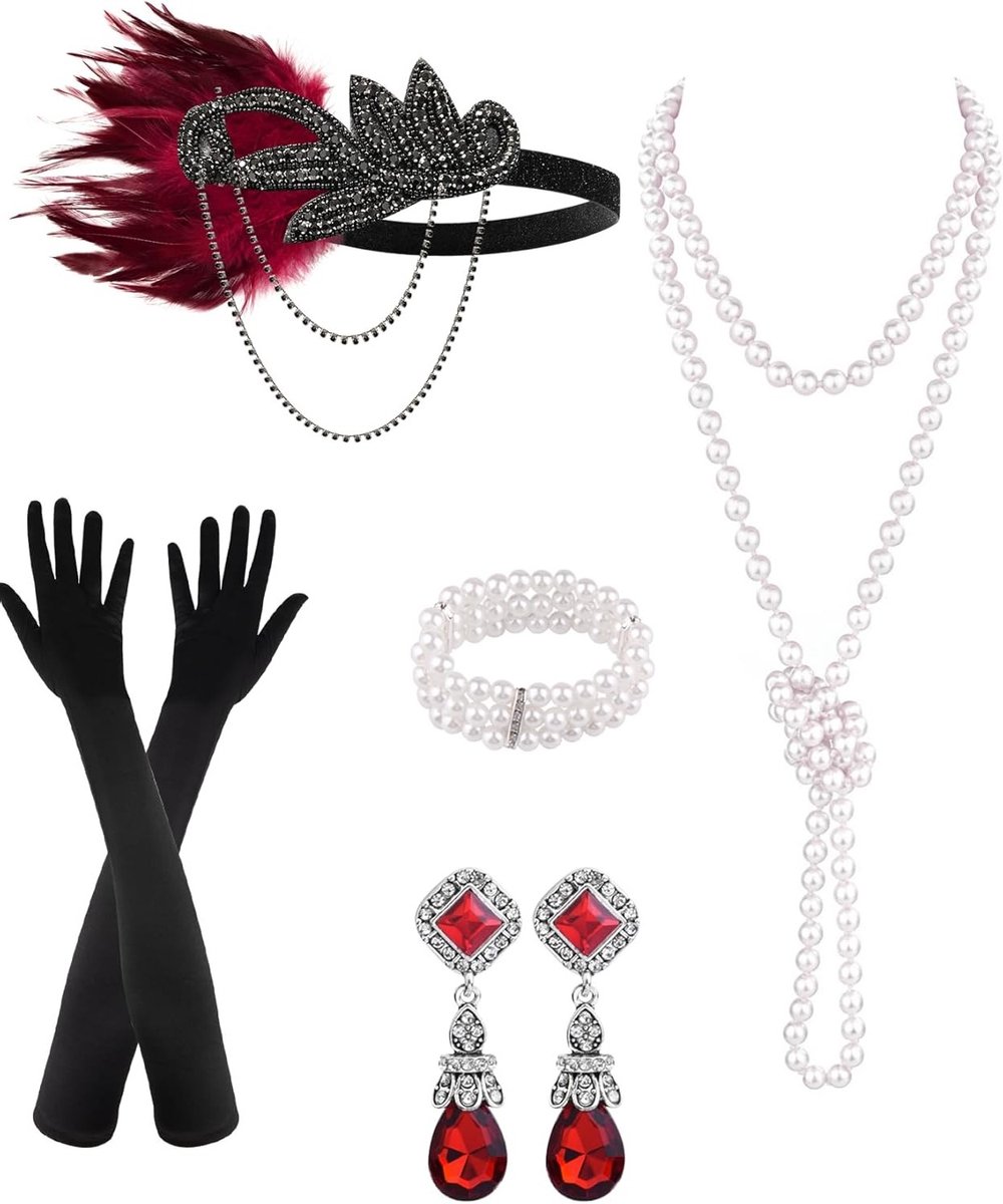 6 Delige Flapper Accessoires voor Vrouwen, Great Gatsby Stijl, Roaring 1920s Kostuum, Vintage Party Outfit
