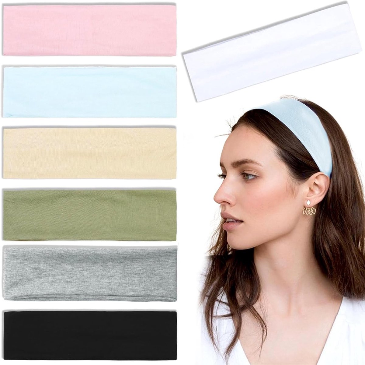 Set van 7 Vrouwelijke Haarbanden, Antislip, Elastisch Katoen, Rood, Blauw, Bruin, Modeaccessoires voor Haarstyling