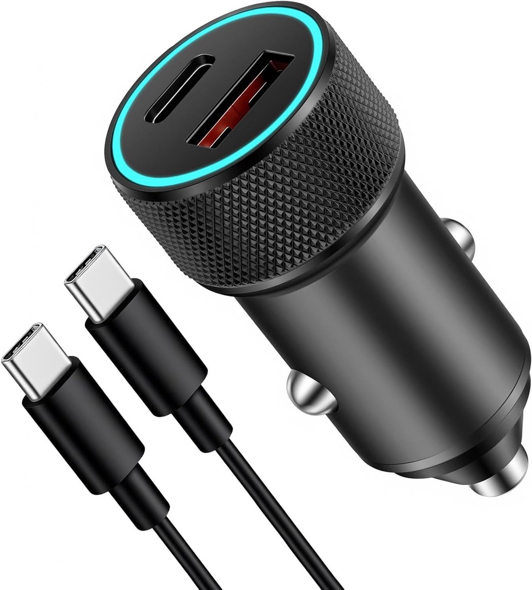 Snel opladen in de auto met USB-C en USB-A, 2 poorten 120W, geschikt voor iPhone, Samsung en iPad Pro
