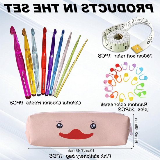 Complete Haaknaalden Set met 31 Stukken, Inclusief 9 Kleurige Haaknaalden en 20 Haakmarkeerders - Perfect voor Beginners en Creatieve Cadeaus voor Moeders, Zussen en Dochters van Merkloos — afbeelding 2