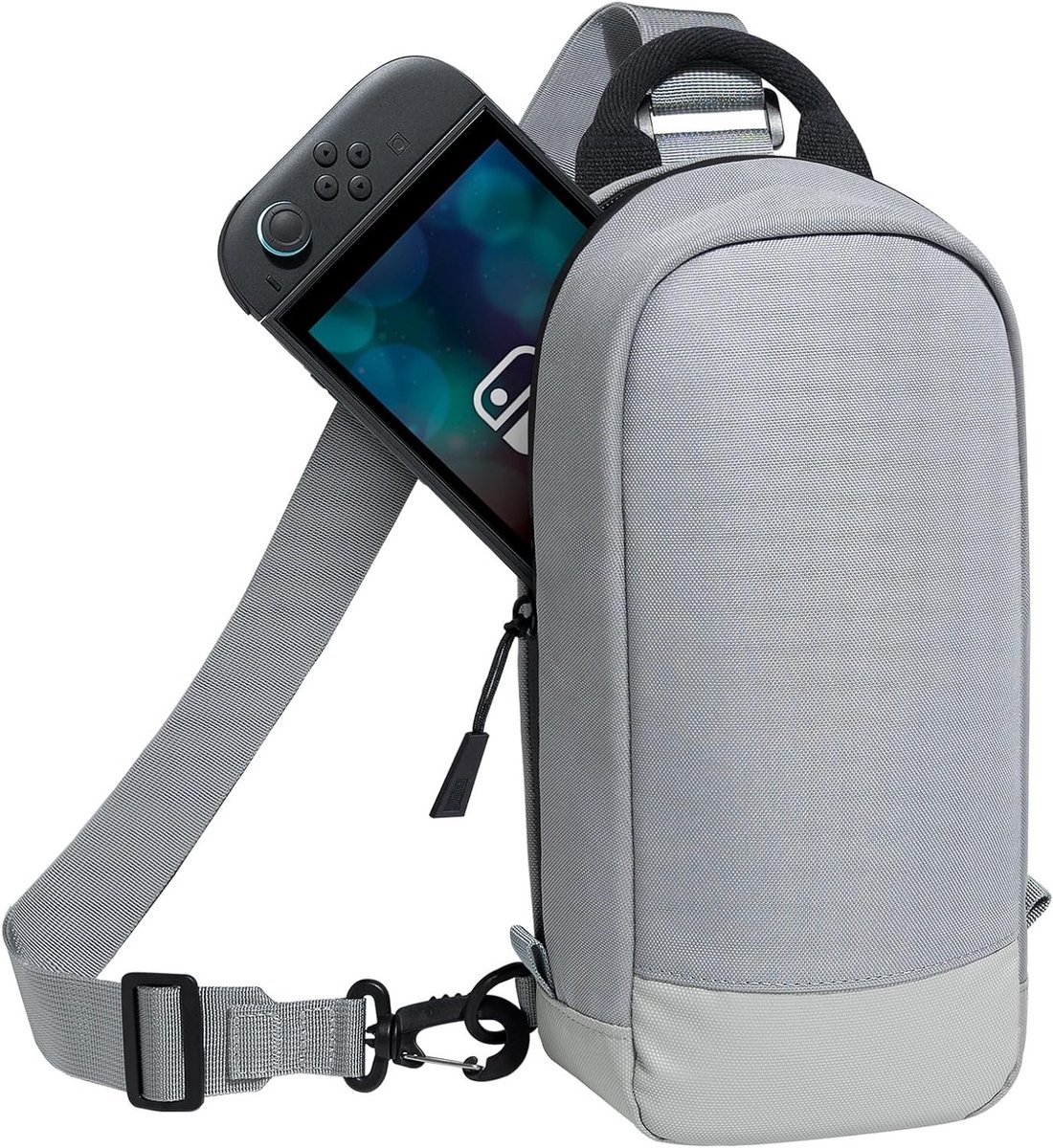 Sling Crossbody Bag voor Nintendo Switch 2 en OLED, Schoudertas met 8 Game Card Slots, Ruime Opbergruimte voor Accessoires en Oplader, Ideaal voor Dagelijks Gebruik, Grijs