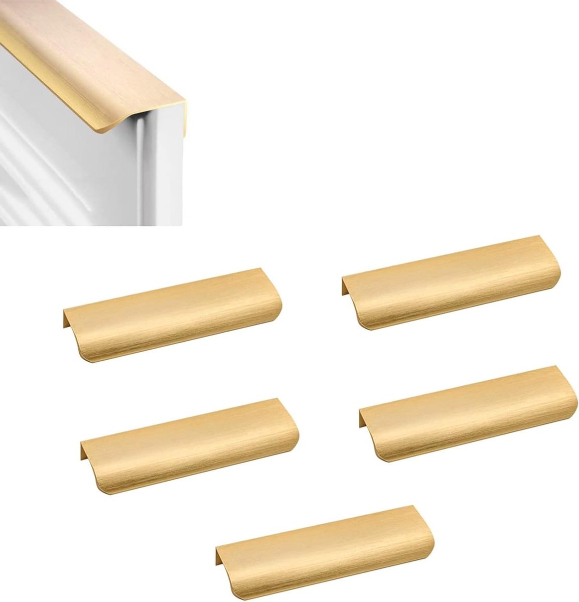 Aluminium Verzonken Ladehandgrepen 150mm - Set van 5 Verstevigde Handgrepen voor Keuken, Kasten en Meubels met 10 Schroeven in Goud