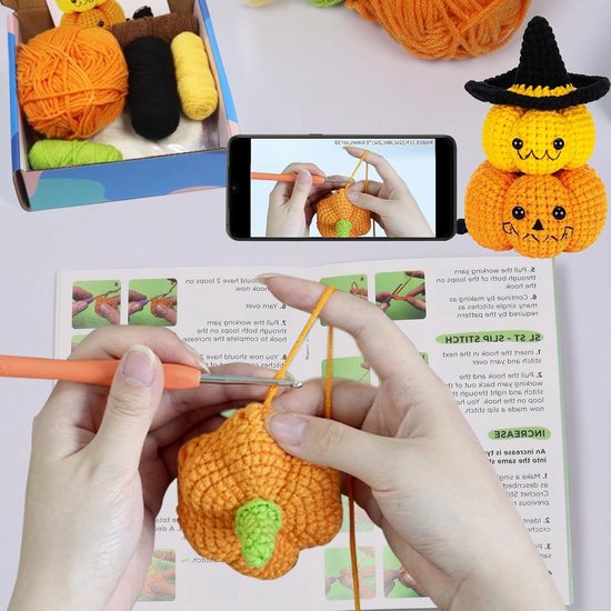 Haakset voor Beginners - Halloween Pompoen Haaknaalden, DIY Starterset met Handleiding, Perfect Cadeau voor Creatieve Hobbyisten van Merkloos — afbeelding 3