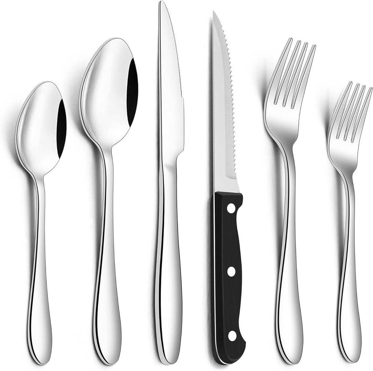 Elegante 36-delige RVS Bestekset voor 6 Personen met Steakmessen, Geschikt voor Thuis en Restaurant, Vaatwasserbestendig en Roestvrij