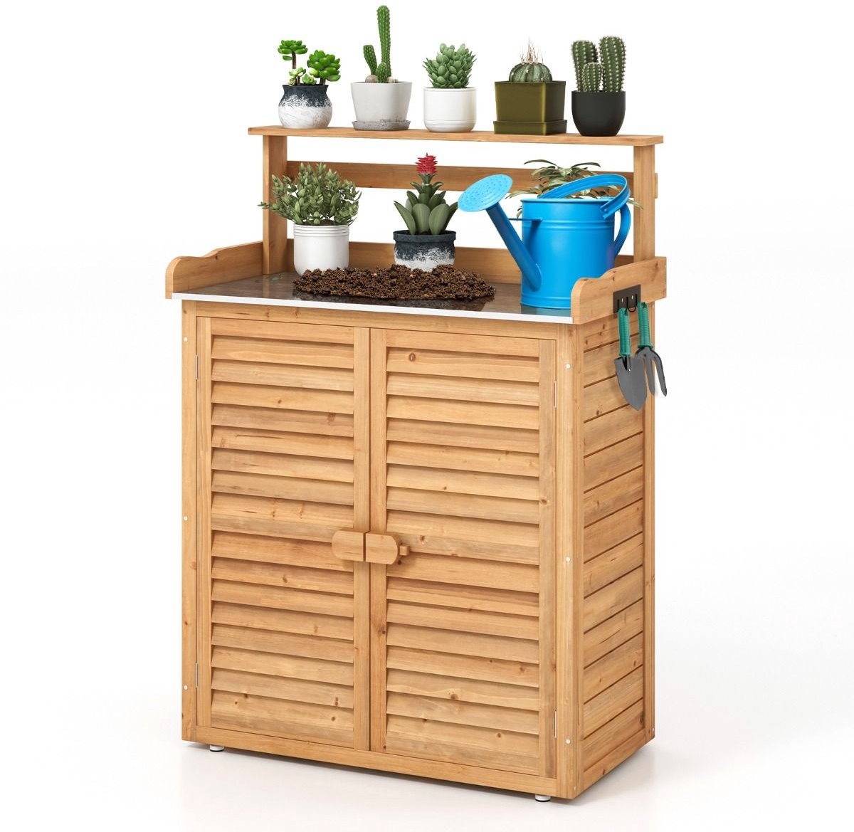 Tuinkast - Opbergkasten met deuren - Tuinhuis - Schuur - Voor buiten - Gereedschap - Natuur - Hout