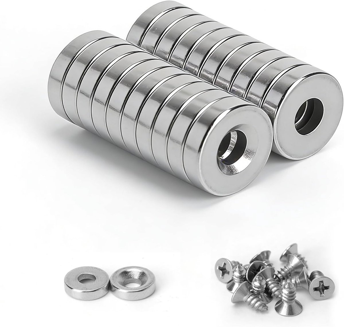 Extra sterke neodymium magneten met verzonken gat 10 x 3 mm - ronde vlakke magneten voor hout, metaal en garagegebruik met schroeven