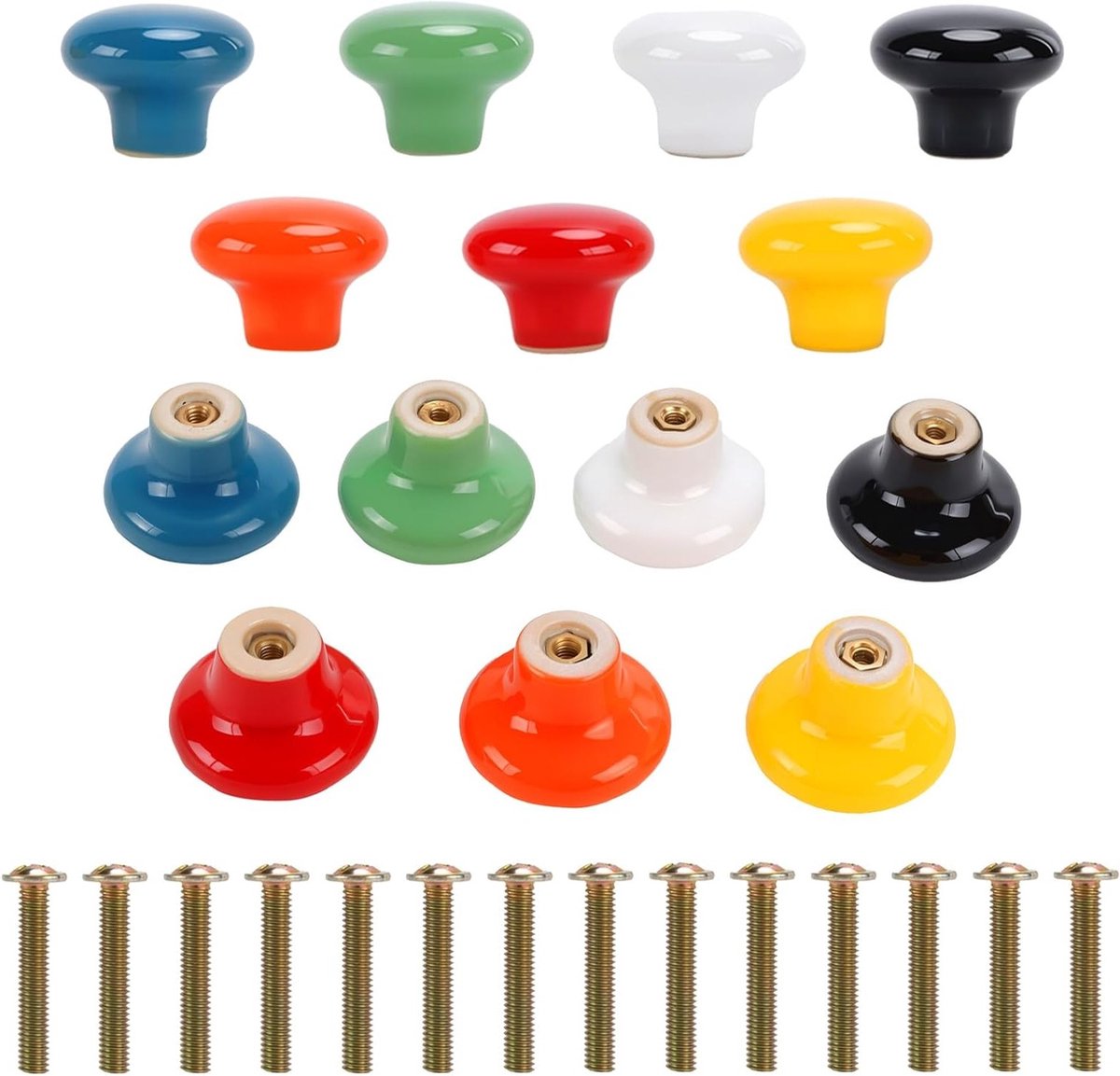 14-delige set keramische kastknoppen, 32mm ronde ladeknoppen, kleurrijke deurknoppen voor kasten en meubels
