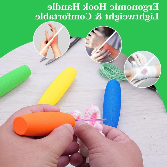 Set van 10 Ergonomische Haaknaalden met EVA Foam Grip - Antislip Haakaccessoires voor Beginners en Ervaren Haakliefhebbers — afbeelding 3