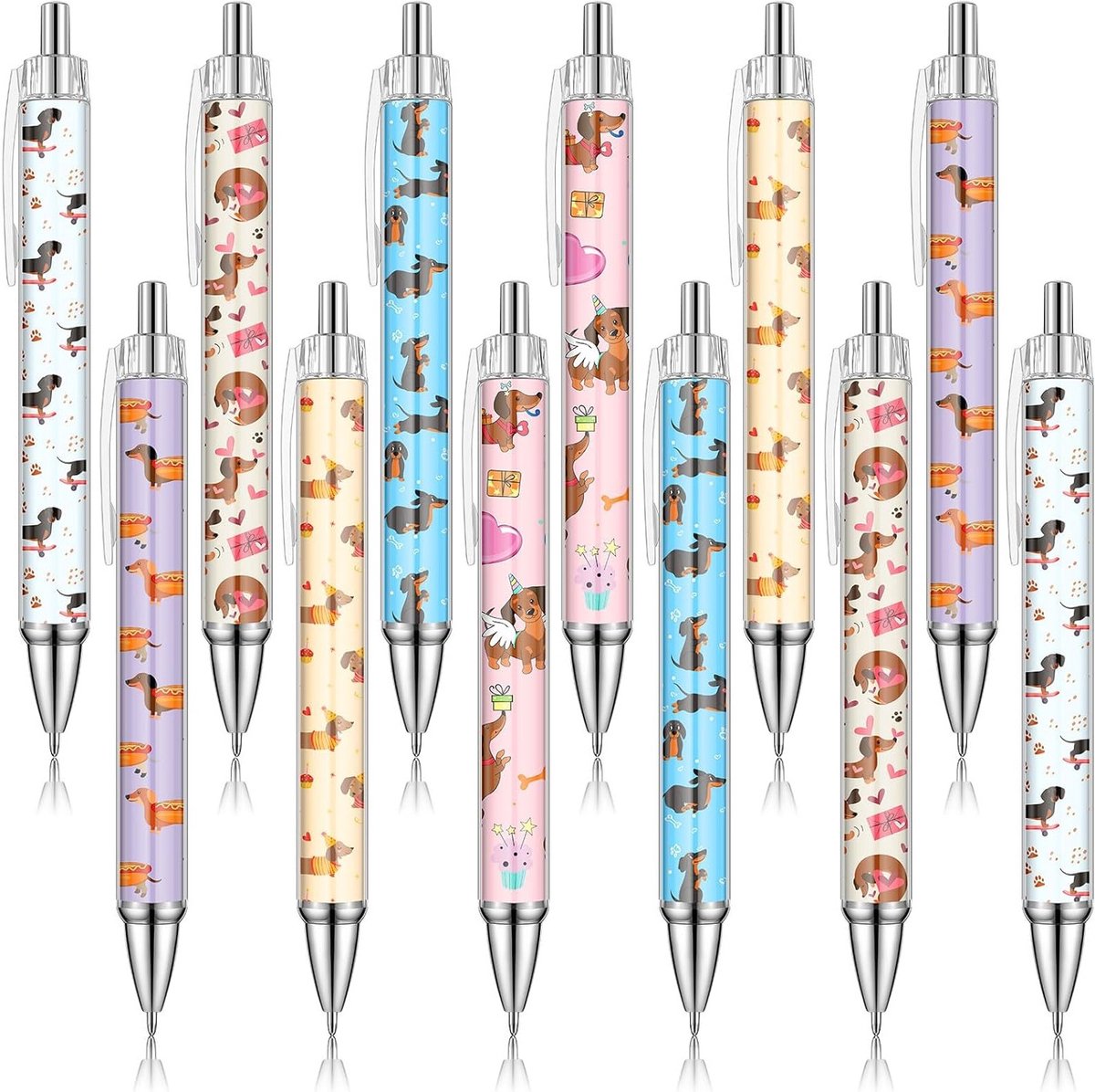 Set van 12 Verstelbare Ballpoint Pennen met Cartoon Ontwerpen voor Kerst, School en Kantoor, Perfect als Cadeau voor Leraren