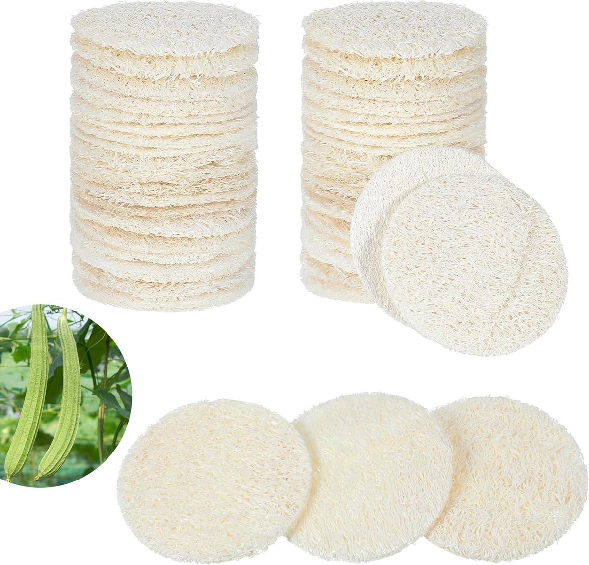 30 Stuks Luffa-spons voor Peeling en Gezichtsreiniging, Natuurlijke Spons voor Lichaamsverzorging en Spa Douche