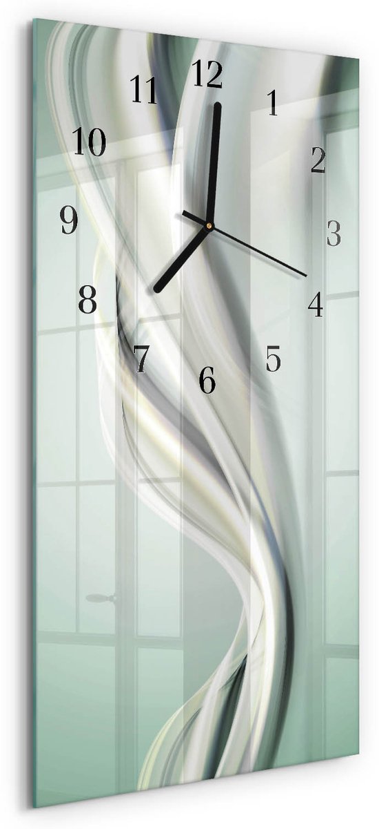 TULUP Wandklok - Patroon Moderne Wandklok Glas - 30x60 cm - Grijs Wandklok Glas Decoratie - Zwarte Handen - Rechthoekige Wandklok - Decoratieve Glazen Klok - Glazen Wandklok Design Grijs - Patroon