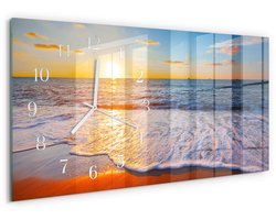 Tulup Wandklok - Zonsondergang Klok Glas Met Opdruk - 60x30 cm - Blauw Moderne Wandklok Glas - Witte Handen - Rechthoekige Wandklok - Glazen Klok Met Print - Wandklok Glas Met Motief