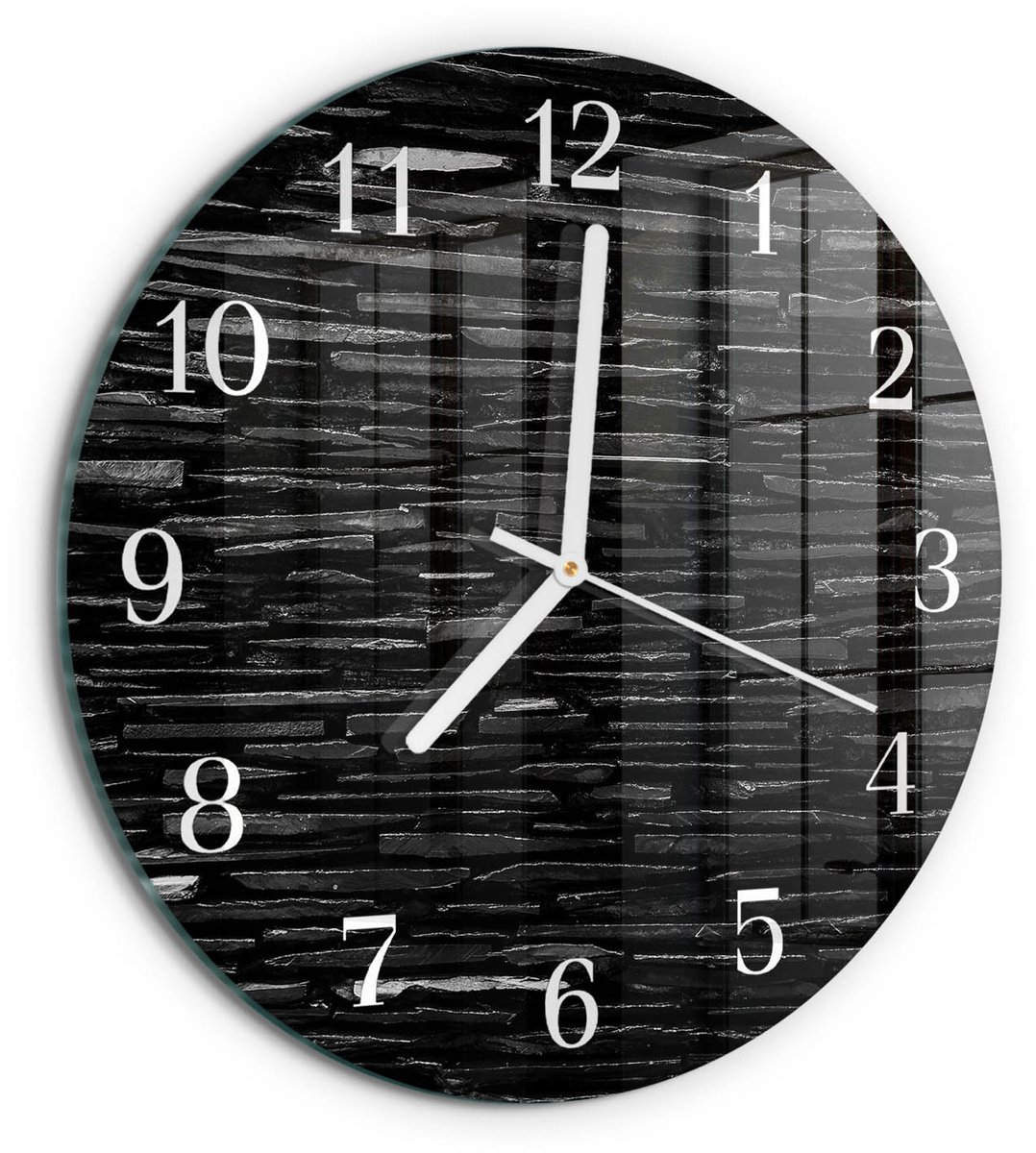 TULUP Wandklok - Stenen Moderne Wandklok Glas - 30fi cm - Zwart Wandklok Glas Decoratie - Witte Handen - Ronde Wandklok - Decoratieve Glazen Klok - Glazen Wandklok Design Zwart - Stenen