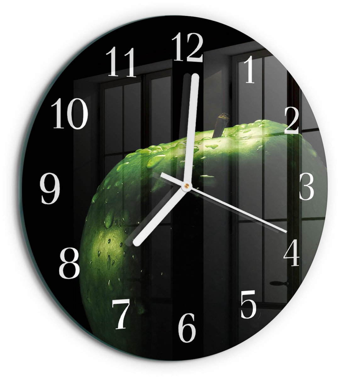 TULUP Wandklok - Appel Glazen Klok Met Print - 30fi cm - Groente Moderne Glazen Wandklok - Witte Handen - Ronde Wandklok - Klok Glas Met Opdruk - Moderne Wandklok Glas Groente - Appel