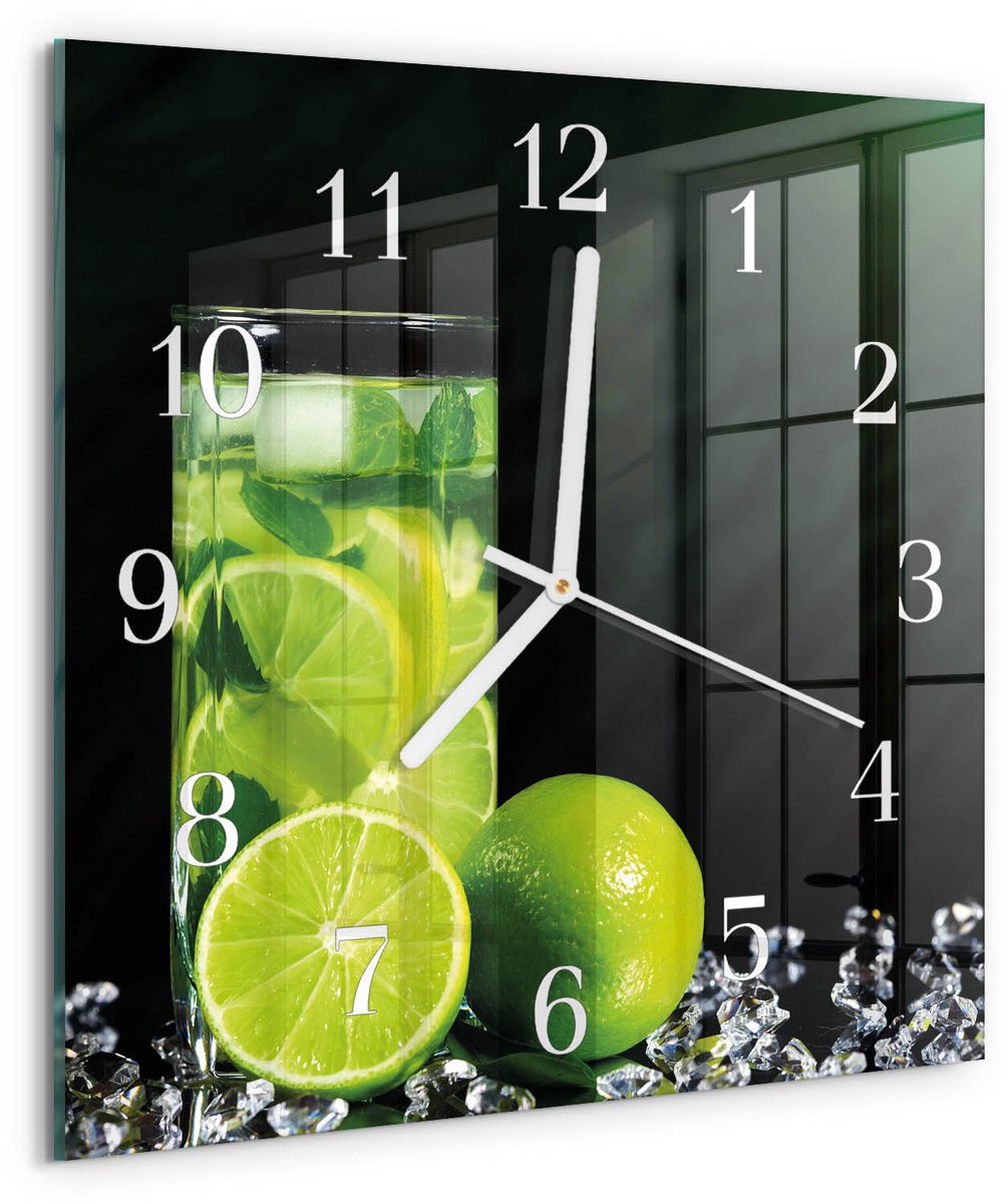 Tulup Wandklok - Calciumcarbonaat Gekleurde Glazen Klok - 30x30 cm - Groente Glazen Klok Met Print - Witte Handen - Vierkante Wandklok - Glazen Wandklok Design - Klok Glas Met Opdruk