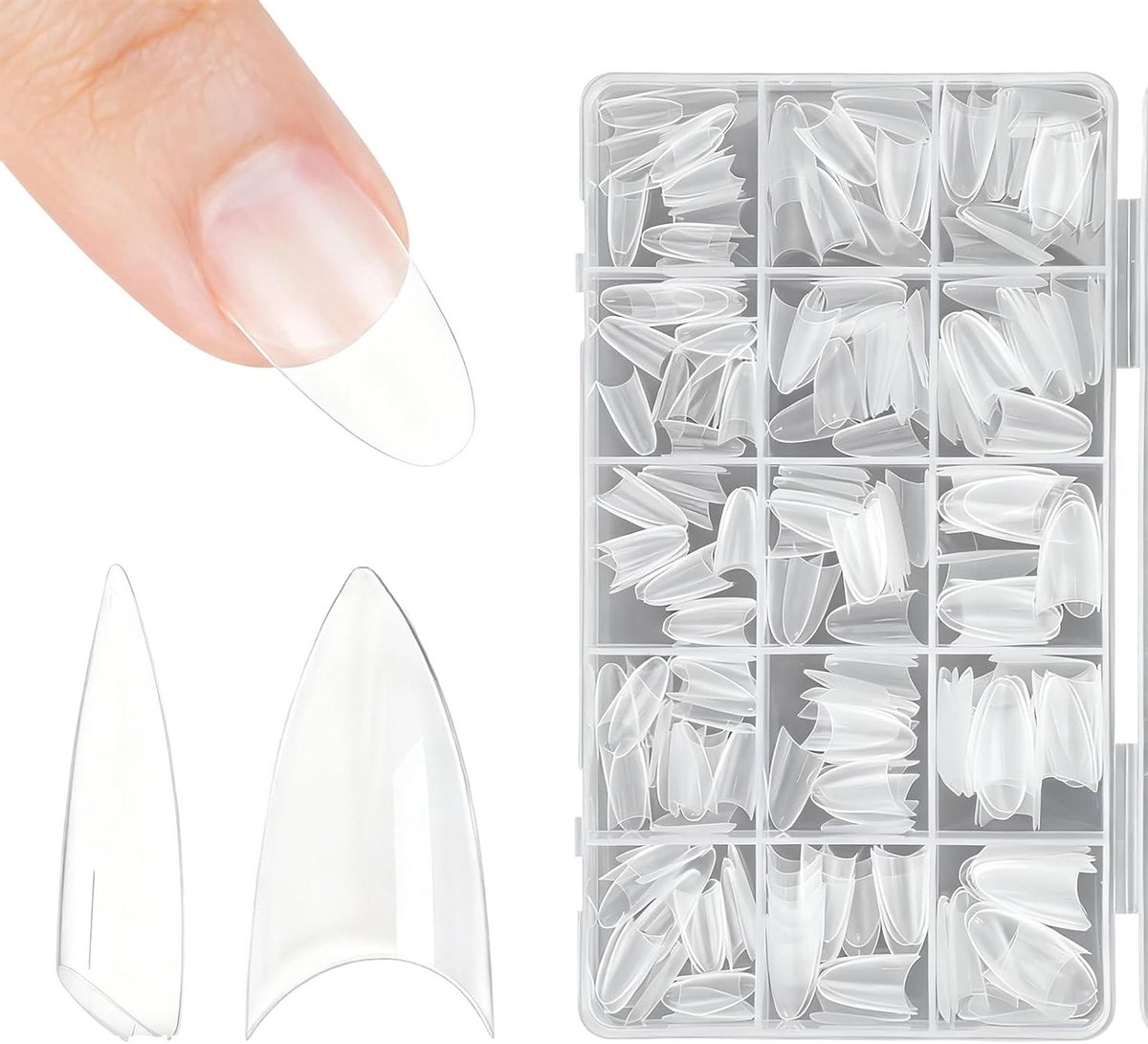 500 transparante halve capsules in 10 verschillende maten, perfect voor nagelextensions, Franse manicure en ballerina-stijl, 500 stuks