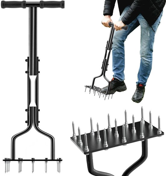 Aérateur de pelouse à pointes - Aérateur de pelouse manuel pour l'entretien de la pelouse, Outil de jardin aérateur manuel avec 15 pointes en fer, Outil manuel