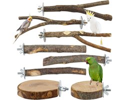 8-delige natuurlijke zitstokkenset voor vogels, houten zitstok, zitstok met meerdere takken, speelzitstokken voor grasparkieten, valkparkieten en kanaries