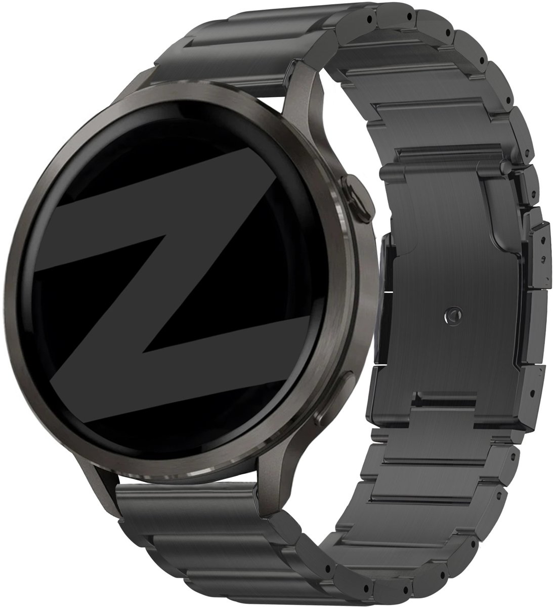 Bandz Titanium 'Link' band geschikt voor Garmin Vivoactive 4S / Garmin Vivomove 3S / Garmin Venu 4 (41mm) / Garmin Venu 3S / Garmin Venu 2S / Garmin Forerunner 265S / Garmin Forerunner 255S - Zwart