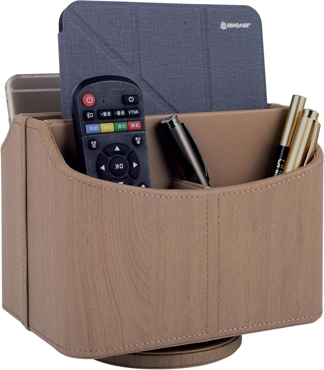 Multifunctionele Organiser voor Bedside Table - 360 Graden Rotatie, PU Leer, Opbergbak voor iPad Mini, Telefoon en Pennen