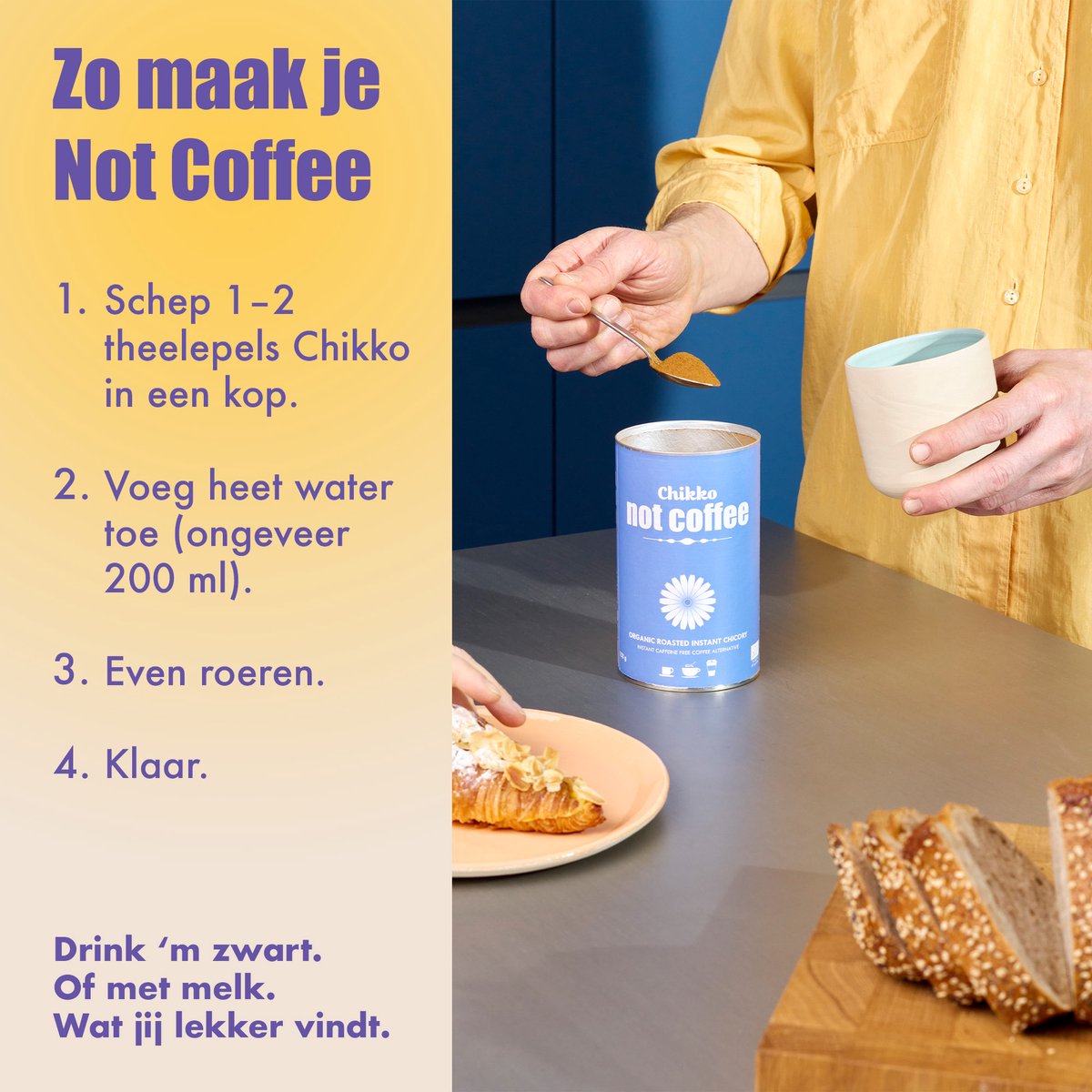 Chikko Not Coffee - Geroosterde cichoreidrank - Cafeïnevrij - Gezond alternatief voor koffie thumbnail 6