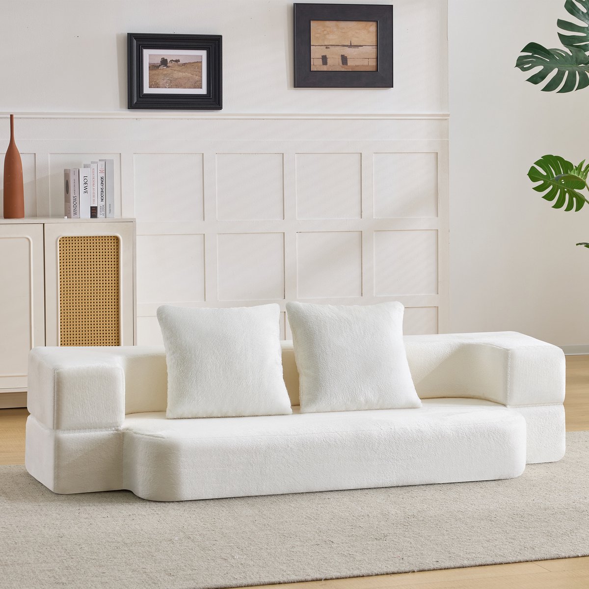 REDOM Opvouwbare 2-zits Slaapbank - Ergonomisch en modern - Voor woonkamer of slaapkamer - Schuim - Crèmewit - 190 x 52 x 48 cm