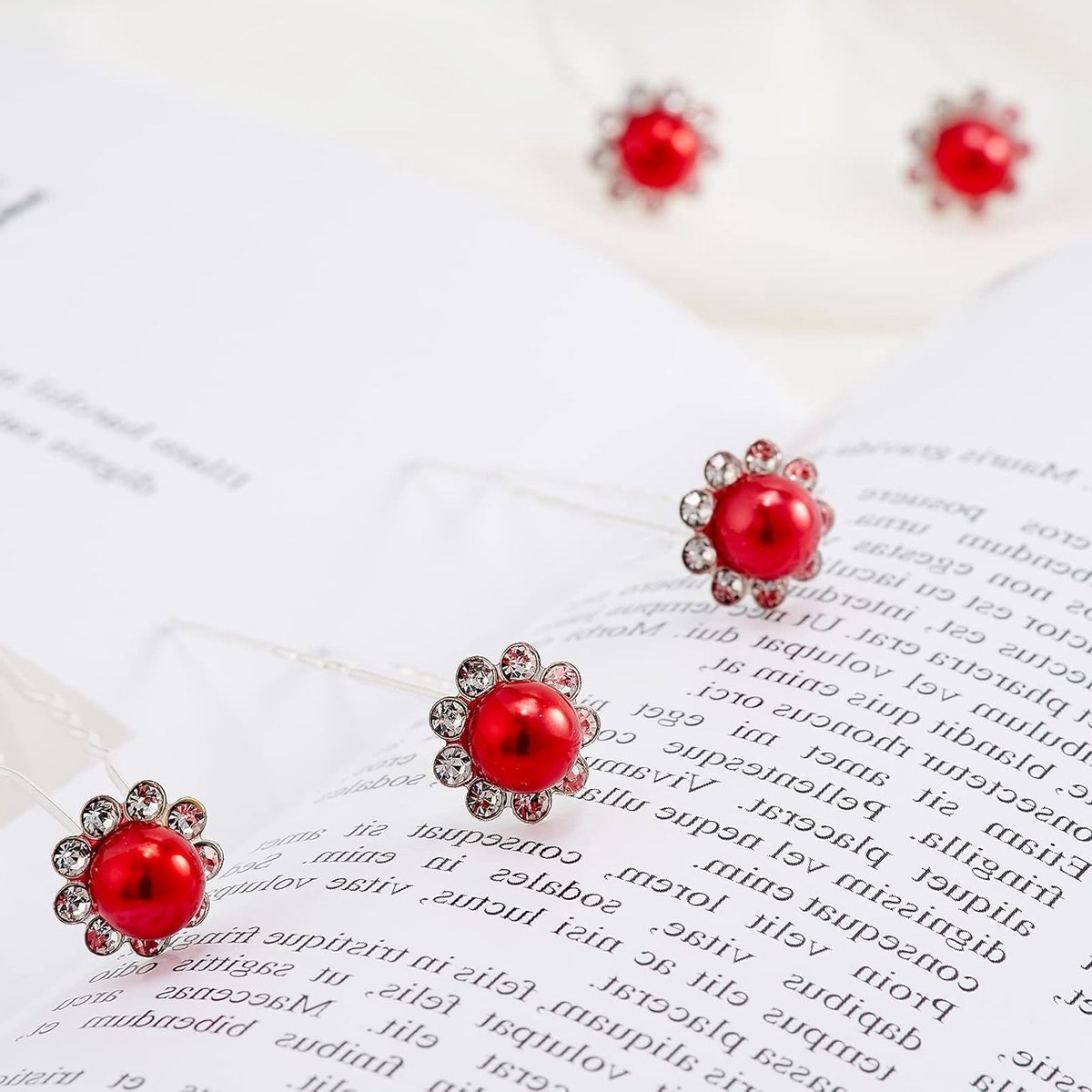 20x Rode Parel & Kristal Haarspelden Bloem - Bruid Haaraccessoires & Bruiloft Clips