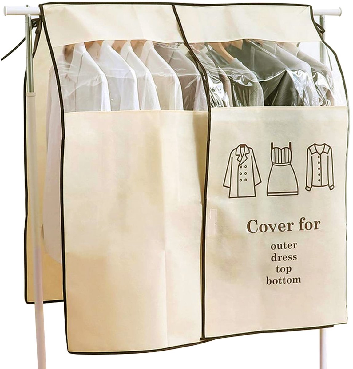 carmdering - Kleerhanger Beschermhoes - Kledingstof Cover - Vlies Opberghoes - Stofdicht En Ademend Materiaal - Transparant Venster Voor Snel Overzicht - Duurzaam Vliesweefsel - Schimmelwerend En Lichtgewicht - Ideale Bescherming Voor Lange Jassen