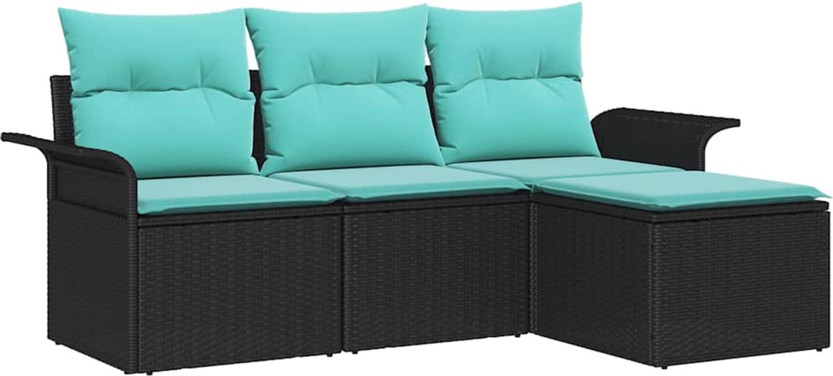 vidaXL - Tuinbank - Set - met - kussen - met - opslag - 4 - pcs - Zwart - poly - rattan