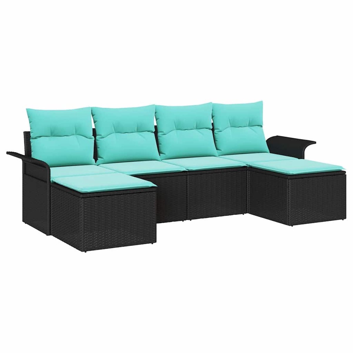 vidaXL - Tuinbank - Set - met - kussen - met - opslag - 6 - pcs - Zwart - Poly - rattan
