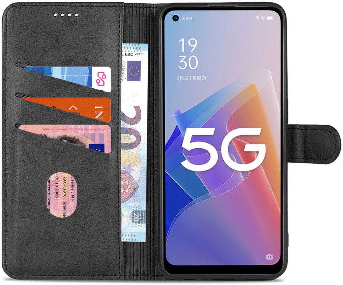 AZNS Oppo Reno 8 Lite Hoesje Wallet Book Case Kunstleer Zwart