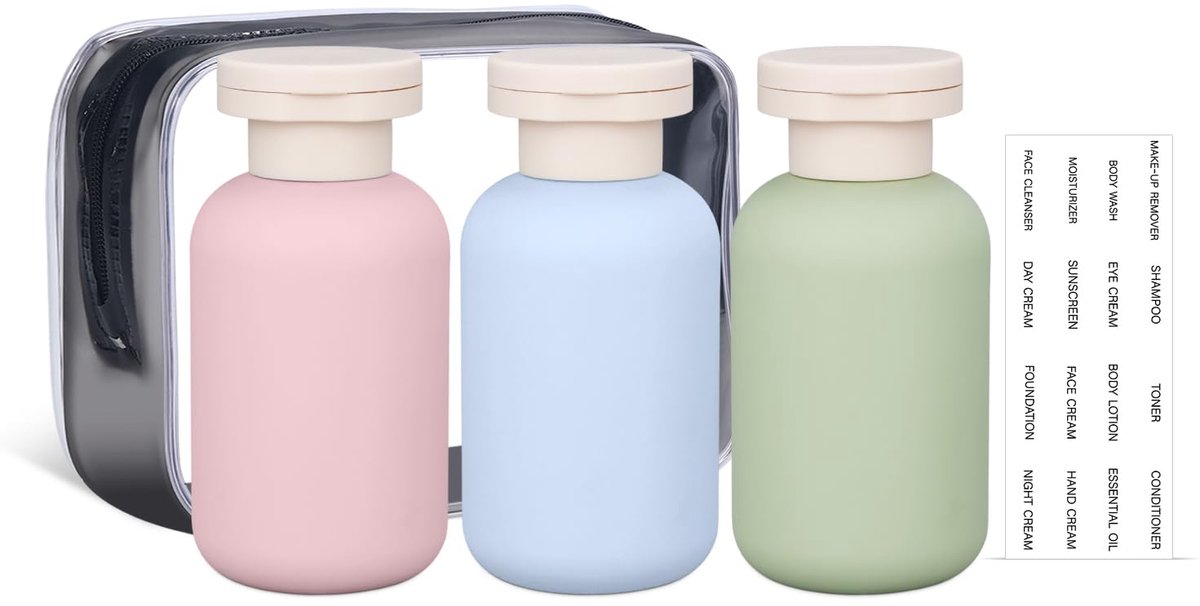 carmdering - Reisflesjes - Reisflessen - HDPE Flessen - Set van 3, lekvrij, breed mondstuk, klapdeksel - BPA-vrij, lichtgewicht - Geschikt voor shampoo, lotion en zeep - Perfect voor reizen en dagelijks gebruik
