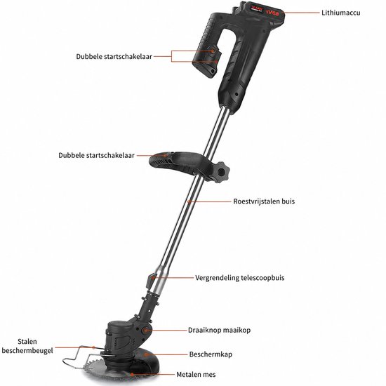 Krachtige Accu Grastrimmer 21V - Draadloze Elektrische Kantenmaaier met 2 Accu’s,Freischneider & Motorsense met telescopische steel + extra handgreep- Zwart - Voor Tuin en Gras van Merkloos	 — afbeelding 2