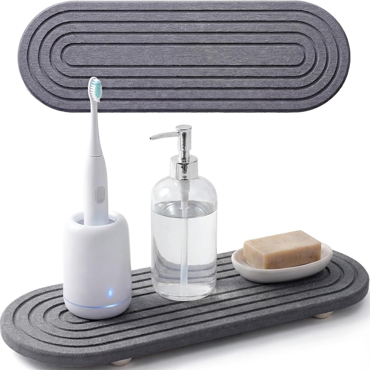 VHV-Badkamer organizer - Wastafel organizer - Diatomeeënaarde tray - Absorberende mat - Sneldrogend - Voor zeep en spons - Voor badkamer en keuken - Donkergrijs