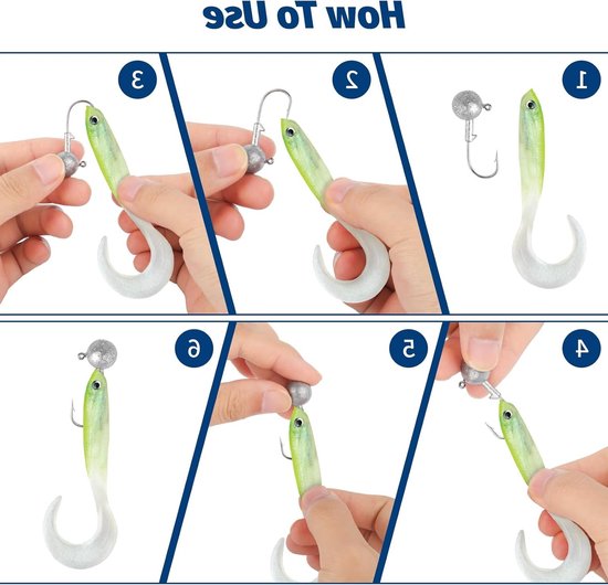 Set van 50 Vissershaken, 8 Modellen Jigkoppen, Vissershaakset met Afneembare Opbergdoos, Geschikt voor Rubber Vissen en Zoetwatervissen van Merkloos — afbeelding 4